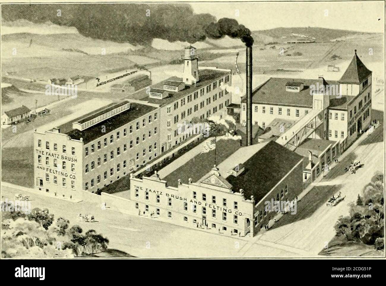 . Binghamton : seine Siedlung, Wachstum und Entwicklung, und die Faktoren in seiner Geschichte, 1800-1900 . MERRITT S. SQUIRES. DIE STADT UNION. 665 das Unternehmen erwies sich als erfolgreich und das Produkt fand einen fertigen Verkauf in den western Staaten. Im Jahre 1891 erforderten die Forderungen des Unternehmens eine Erweiterung des Gebäudes, das gemacht wurde, und die Kraft der Arbeitsleute wurde mehr als verdoppelt. Im Jahr 1894 errichtete die Firma ein vierstöckiges Gebäude, 60 X 100 Fuß groß und begann die Herstellung von Wollfilzwaren, beschäftigt in dieser Abteilung etwa 15 Arbeiter. 1898-99 wurden die Werke wieder vergrößert, einige der Gebäude Stockfoto