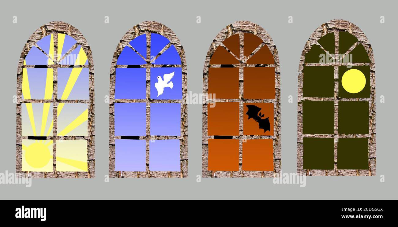 Zeichenfenster in verschiedene Tages- Stockfoto