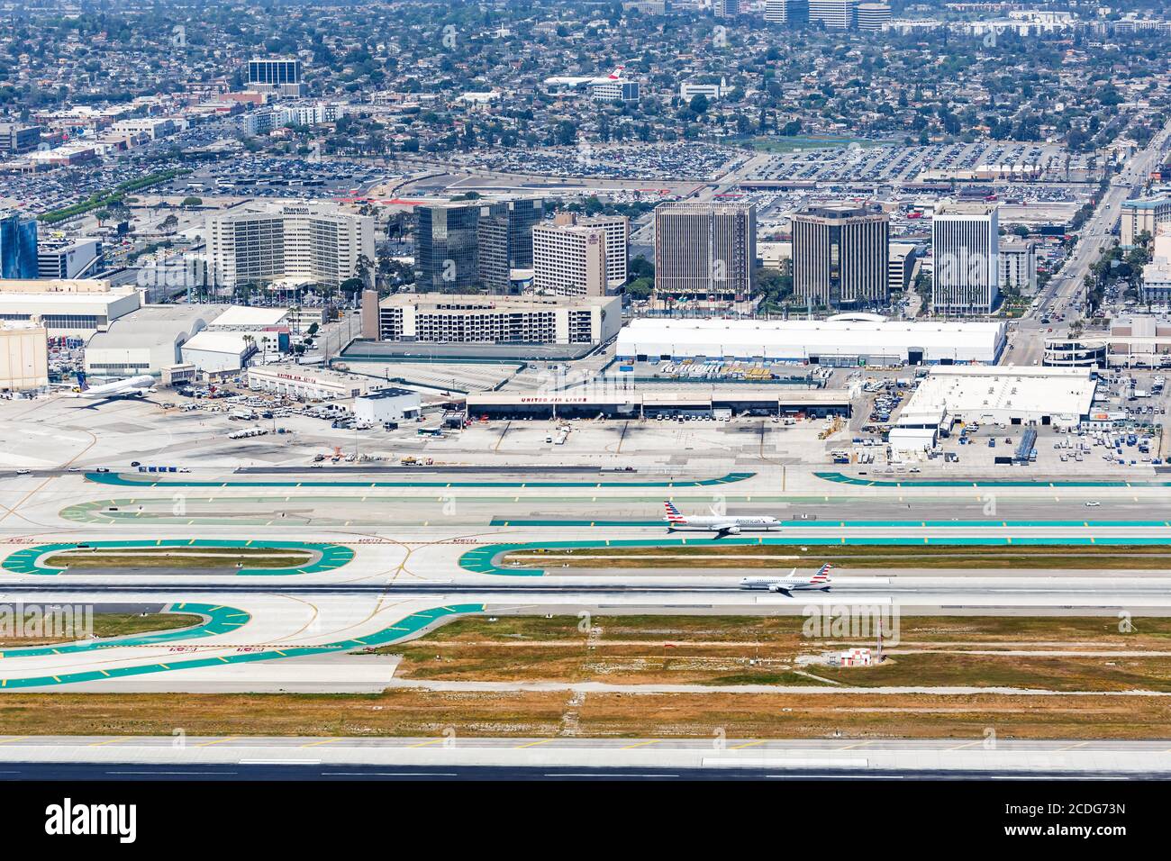Los Angeles, Kalifornien - 14. April 2019: Luftaufnahme des Los Angeles International Airport (LAX) in Kalifornien. Stockfoto