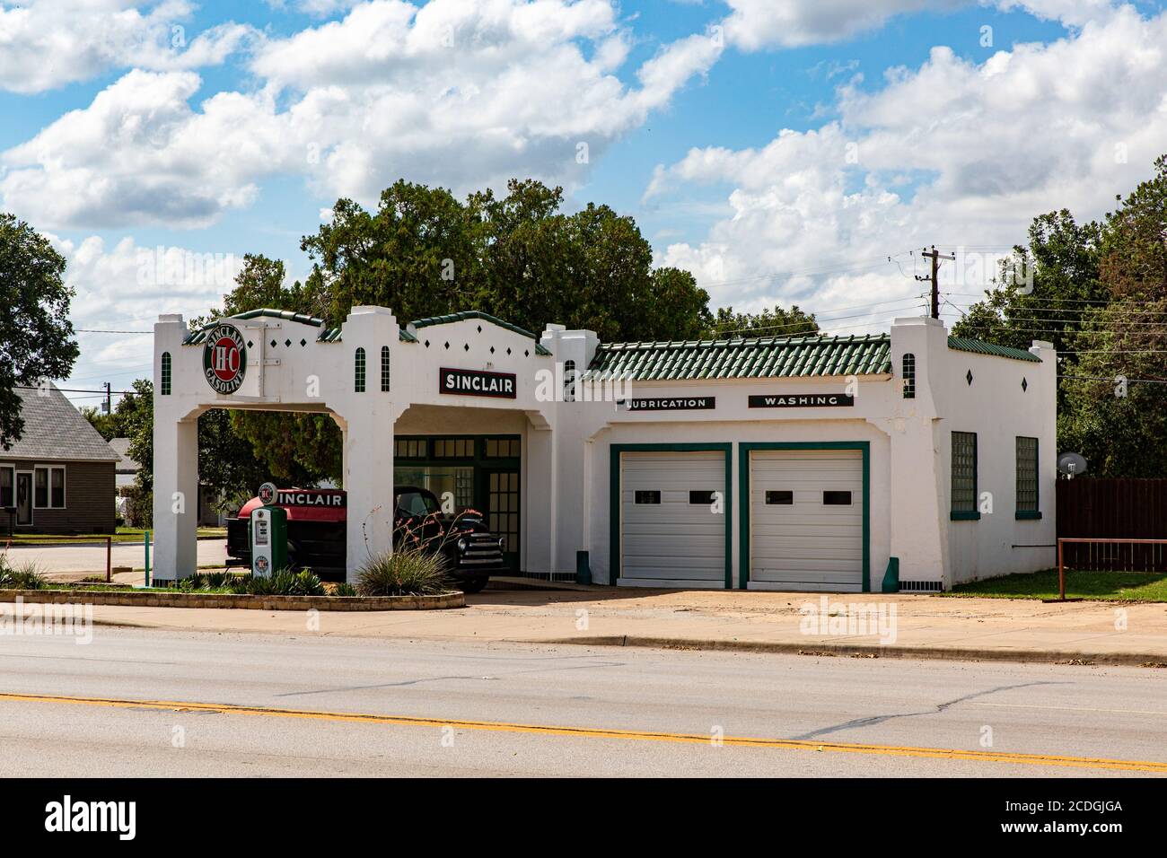 Historische Sinclair Tankstelle in Shackelford Texas Stockfoto