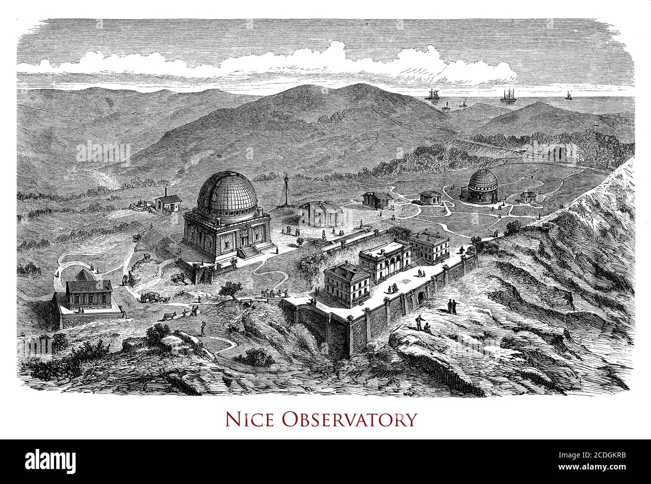 Frankreich, das astronomische Observatorium von Nizza auf dem Gipfel des Gros, gegründet 1879, entworfen von Charles Garnier, und Gustave Eiffel entwarfen die Hauptkuppel. Stockfoto