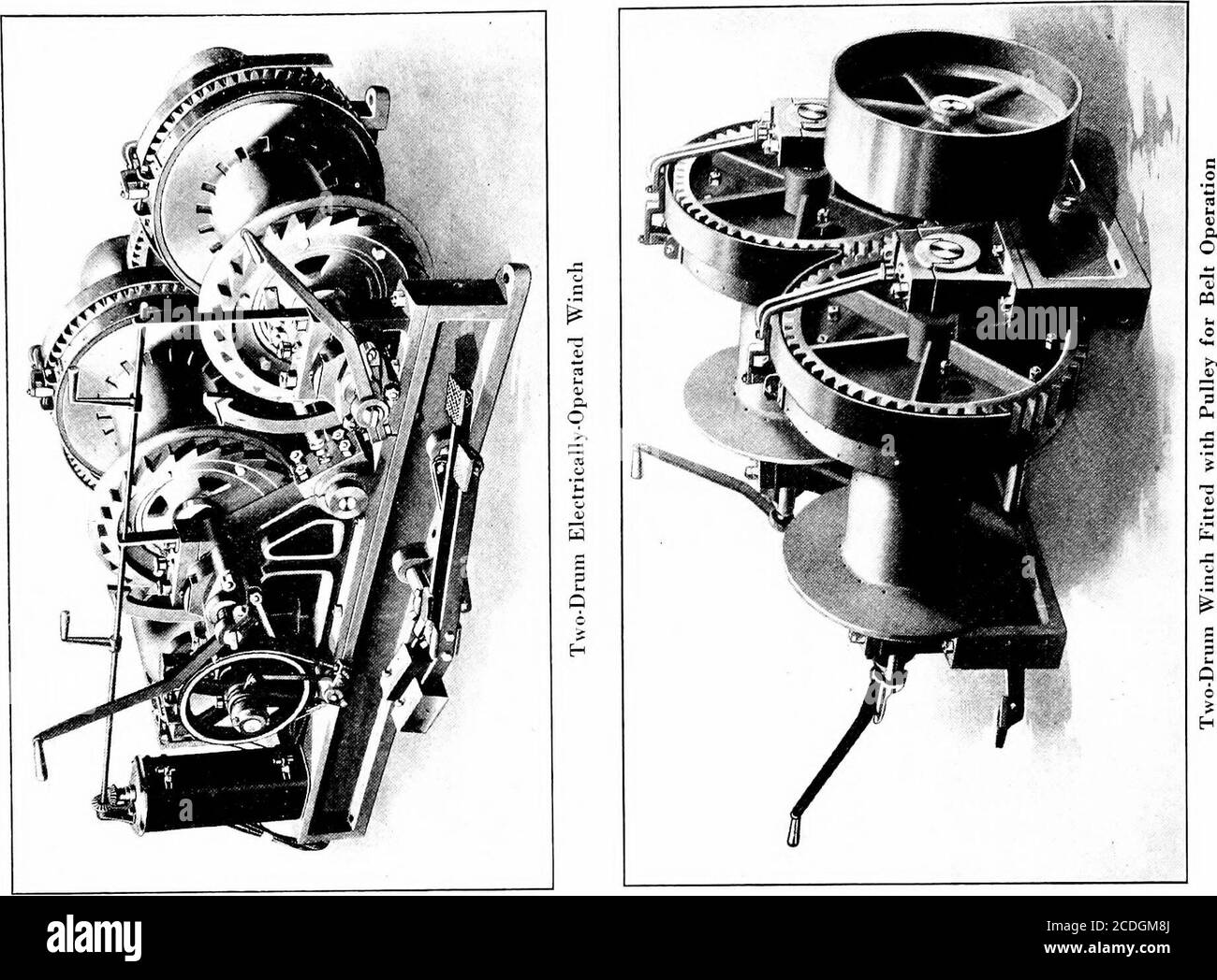 . Material Handling Cyclopedia; ein Nachschlagewerk, das Definitionen, Beschreibungen, Illustrationen und Methoden der Verwendung von Material Handling Maschinen in der Industrie eingesetzt. Single Drum, Double Purchase Single Drum, Single Purchase Hand Power Winches 298 HEBETECHNIK. Stockfoto