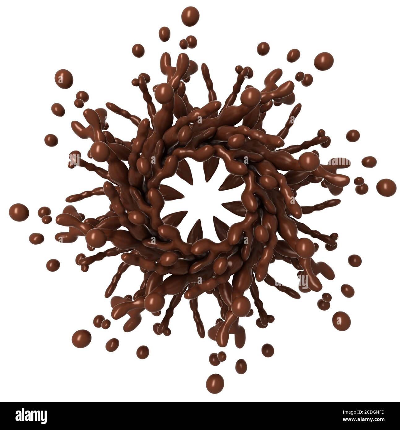 Spritzer: Flüssige Schokolade Form mit Tröpfchen Stockfoto
