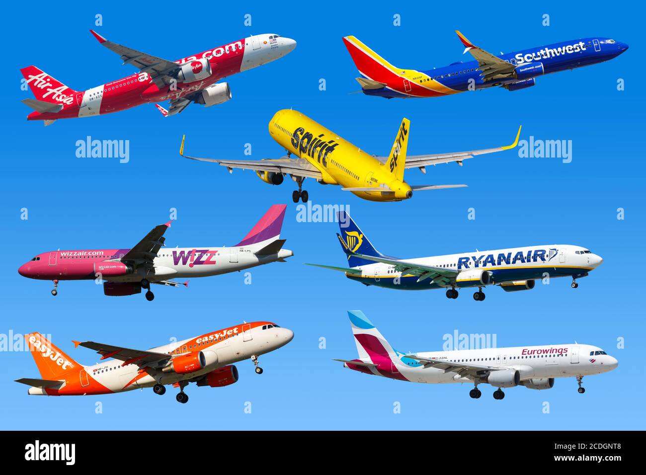 Frankfurt, Deutschland - 7. April 2020: Flugzeuge Flugzeuge Low Cost Airlines Flugzeug Ryanair Southwest Easyjet Air Asia. Stockfoto