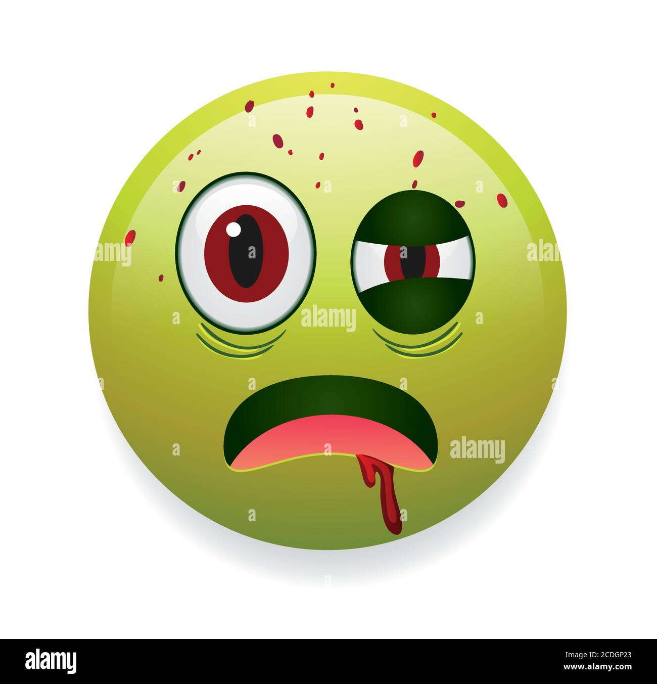 Hochwertige Emoticon mit Blut.Zombie Emoji isoliert auf weißem Hintergrund.Green Face Teufel Emoji.Scary Emoji.Green Emoticon. Stock Vektor