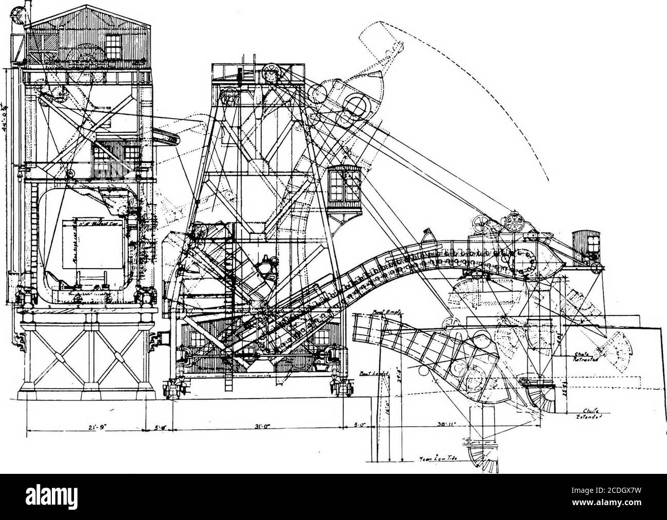 . Material Handling Cyclopedia; ein Nachschlagewerk, das Definitionen, Beschreibungen, Illustrationen und Methoden der Verwendung von Material Handling Maschinen in der Industrie eingesetzt. Beweglicher Auto-Dumper mit beweglichen Schrägschienenabschnitten. Kombinierte bewegliche Auto-Dumper und Kohleverladeanlage 282 HEBETECHNIK Stockfoto