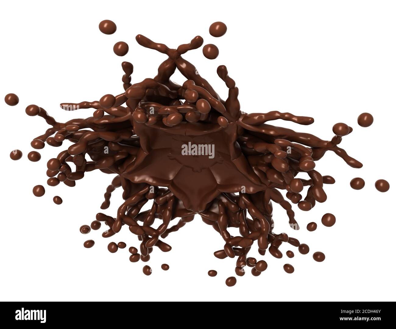 Spritzer: Flüssige Schokolade mit Tropfen isoliert Stockfoto