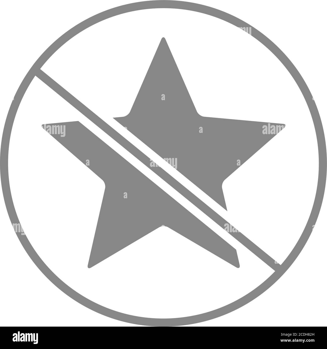 Verbotenes Zeichen mit einem grauen Sternsymbol. Negatives Feedback, Verbot der Bewertung, zu Favoriten hinzufügen, Bewertungen Symbol Stock Vektor