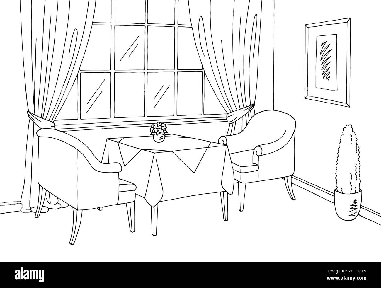 Restaurant Grafik schwarz weiß Interieur Skizze Illustration Vektor