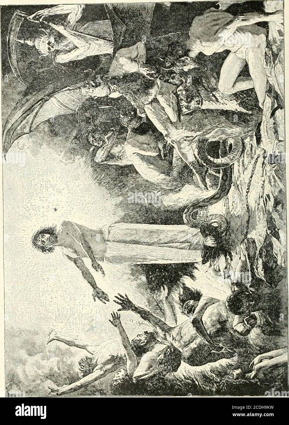 . Die Geschichte des Teufels und die Idee des Bösen; von den frühesten Zeiten bis zum heutigen Tag. Donner und Thershing der Winde, sajing. Hebt eure Tore auf, ihr Fürsten, und hebt auf, ihr ewigen Tore, und der König der Herrlichkeit wird Kommen Sie herein. Als der Fürst der Hölle dies hörte, sagte er zu Satan: Abtei von mir und zeugte aus meinen Wohnräumen; wenn du ein mächtiger Krieger bist, Kämpfe mit dem König der Herrlichkeit. Aber was hast du, ihn zu dowith? Und dann warf er ihn aus seiner Wohnung. Und der Prinz sagte zu seinen gottlosen Offizieren. Schließen Sie die Messingtore der Krummheit und machen Sie sie schnell mit Eisen b Stockfoto