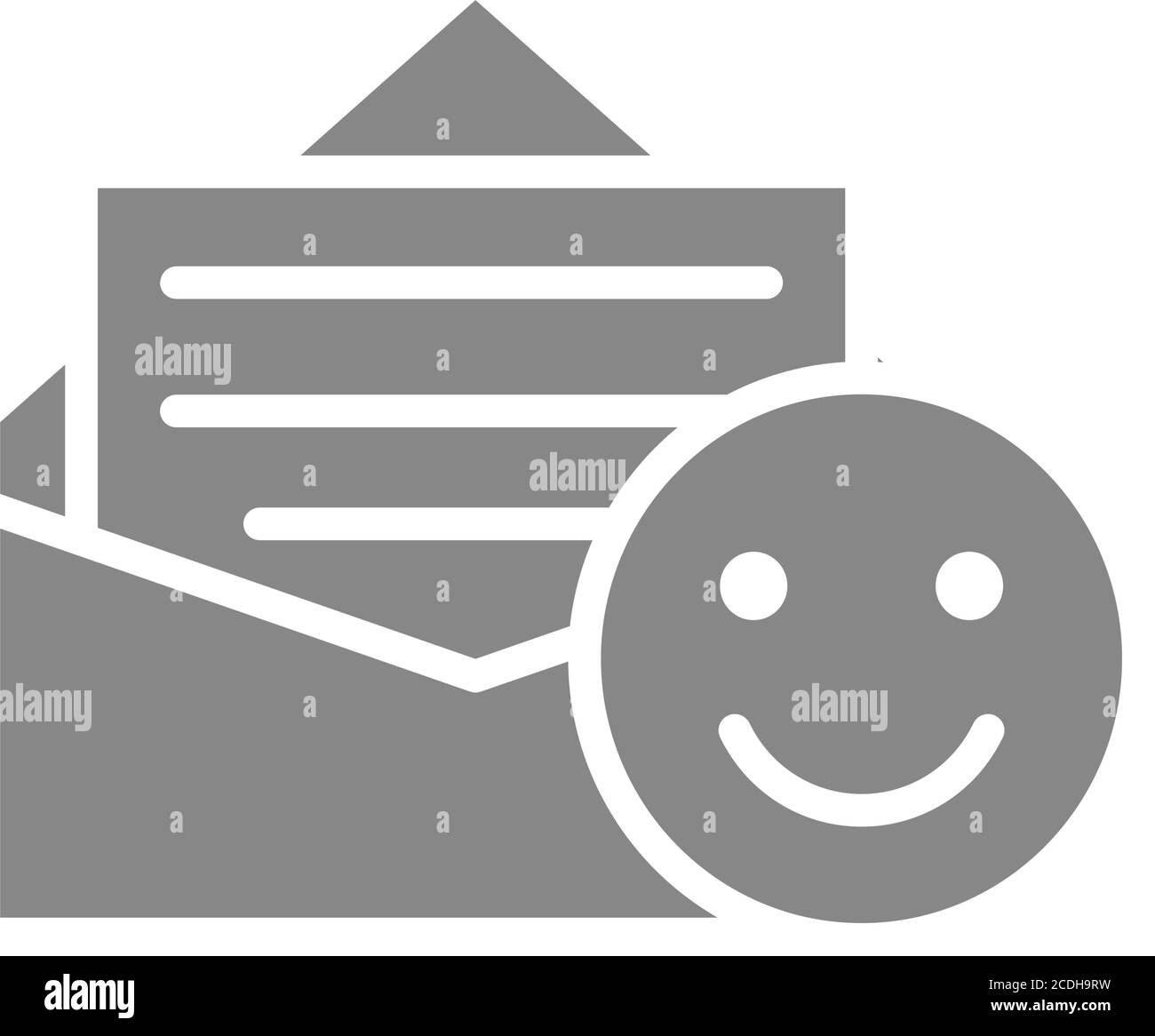 Positives Feedback, glückliches Emoji-graues Symbol. Gute Nachrichten in E-Mail-Symbol Stock Vektor