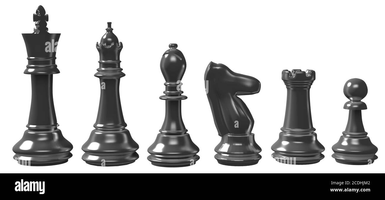Schach von schwarzer Farbe auf weißem Hintergrund Stockfoto