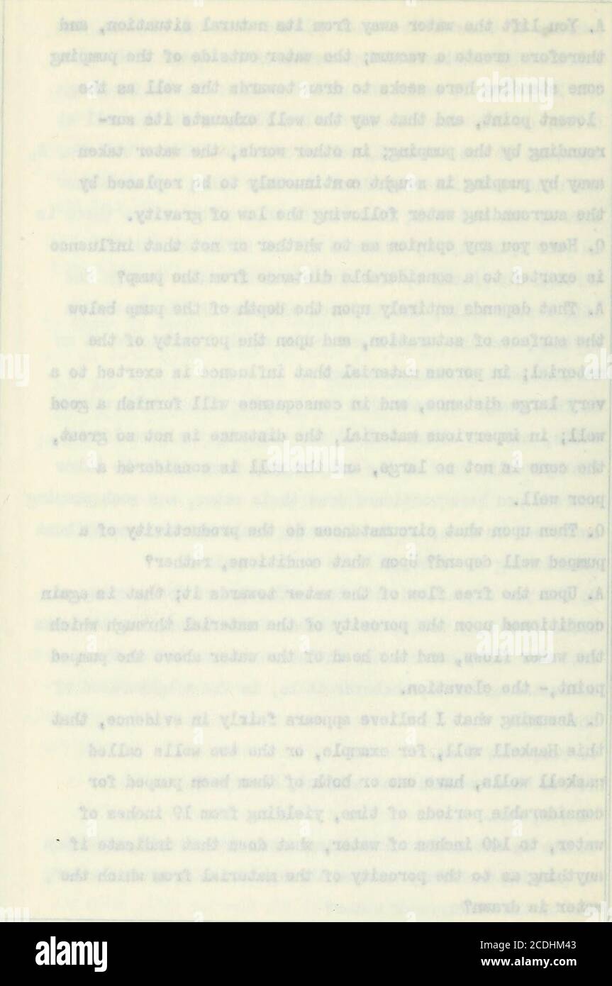 . In Oberer Gerichtshof der Grafschaft San Bernardino, Bundesstaat Kalifornien. Abteilung 1. Cucamonga Vineyard Co. Et al., Kläger gegen San Antonio Water Co., Beklagter; nein 9187 . i thowater ia drawi^. ^L JL A. Tha.1 L.!it; flov; of ,}:i.. .V&gt;.;,U»..r xa vry trn& towJxrciB die .ell,wid tho natoritil nunt sein konniderod zu itoroue sein. a. ^ 0, Favo Sie exwdned in die Queetion der r-lopt tlic h^/tiruuiic yluiw in thio locjJity i •-••.n iho Cucu^ionic^a !!j)rin^!;«, ar.d tho Gebiet .^U5t Norden, inclurin;.; The WiJh Street i V/Viu)^ A. hut. 0. Fhid, ratj Sie^^n durch th« tern, hydr Stockfoto