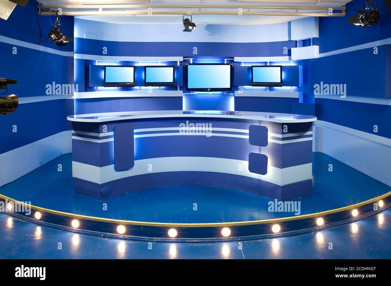 Blaues Fernsehstudio Stockfoto