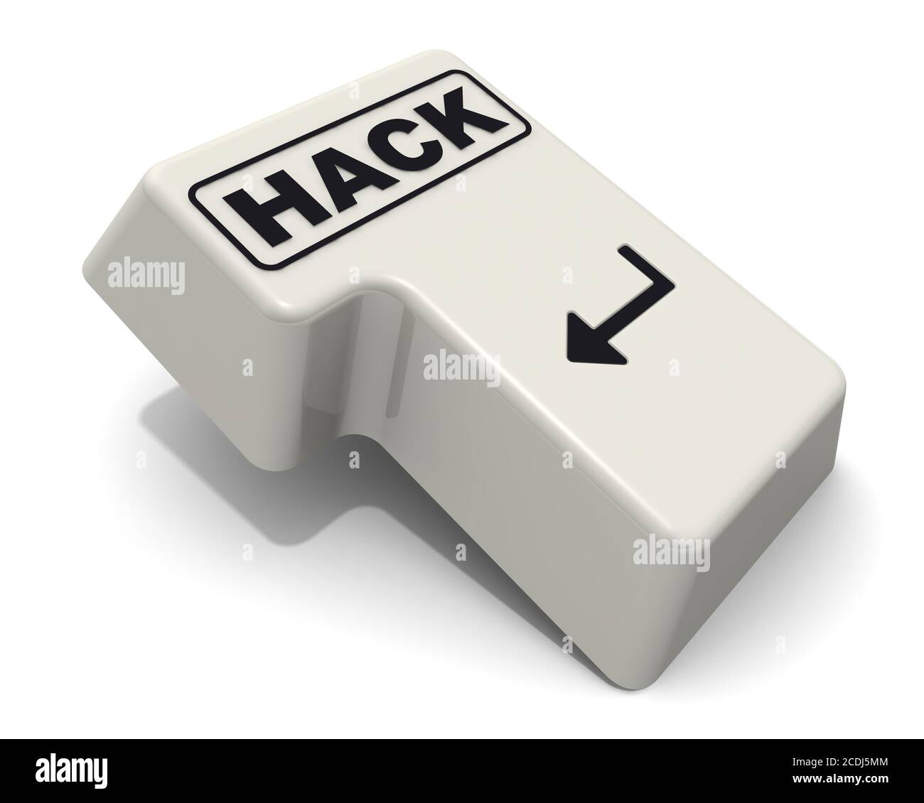 Die Eingabetaste der Tastatur mit der Bezeichnung HACK. Computer Enter-Taste der Tastatur mit schwarzem Wort HACK isoliert auf weißem Hintergrund. 3D-Illustration Stockfoto