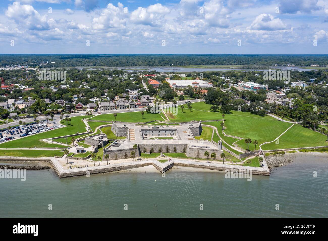 Luftaufnahme des Castillo de San Marcos, der ältesten gemauerten Festung im amerikanischen Festland in St. Augustine, Florida. Stockfoto