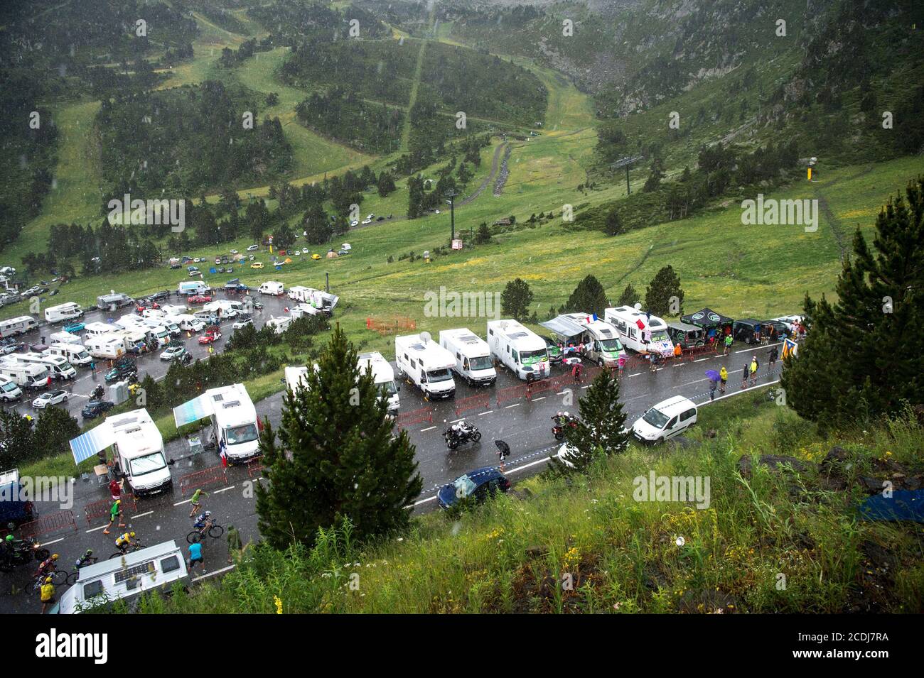 2016 Tour De France Etappe 9 Vielha Val d'Aran nach Andorre Arcalis. Die GC-Gruppe approoch das Ziel in Andorre Arcalis. Stockfoto