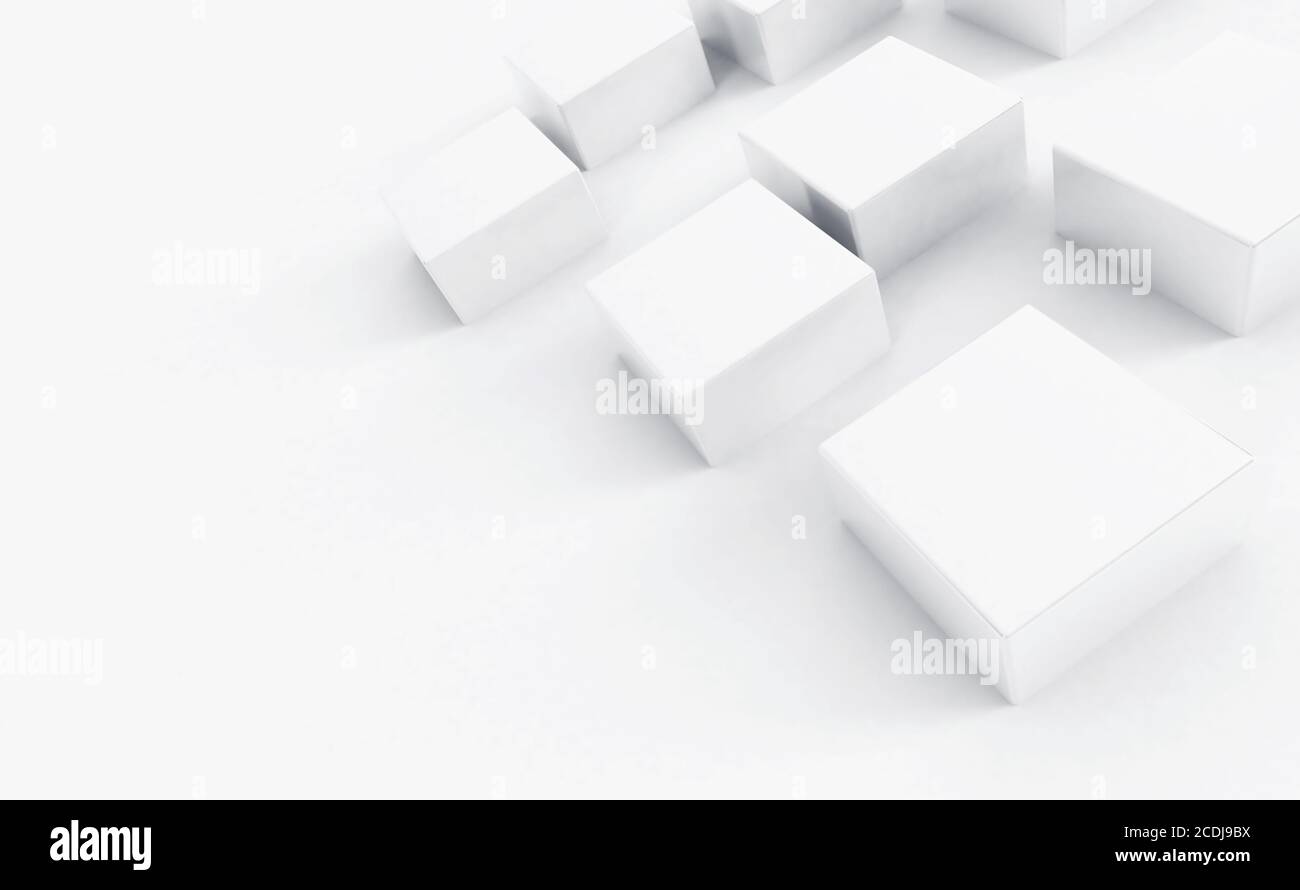 Abstrakte weiße Plastikwürfel auf hellem Hintergrund Stockfoto