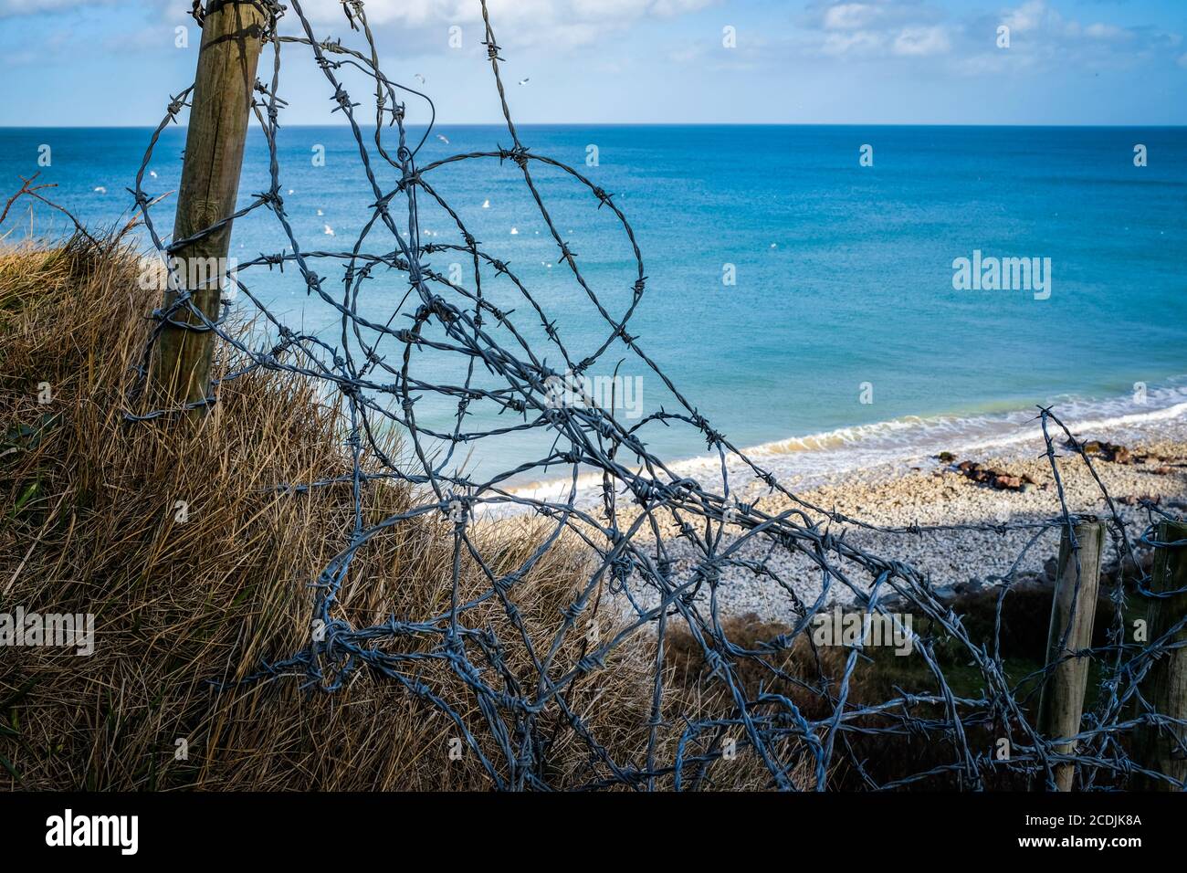 Szenen in Pointe du Hoc, Normandie, Frankreich, Ort des Ranger-Angriffs der US-Armee auf Klippen während des D-Day. Stockfoto