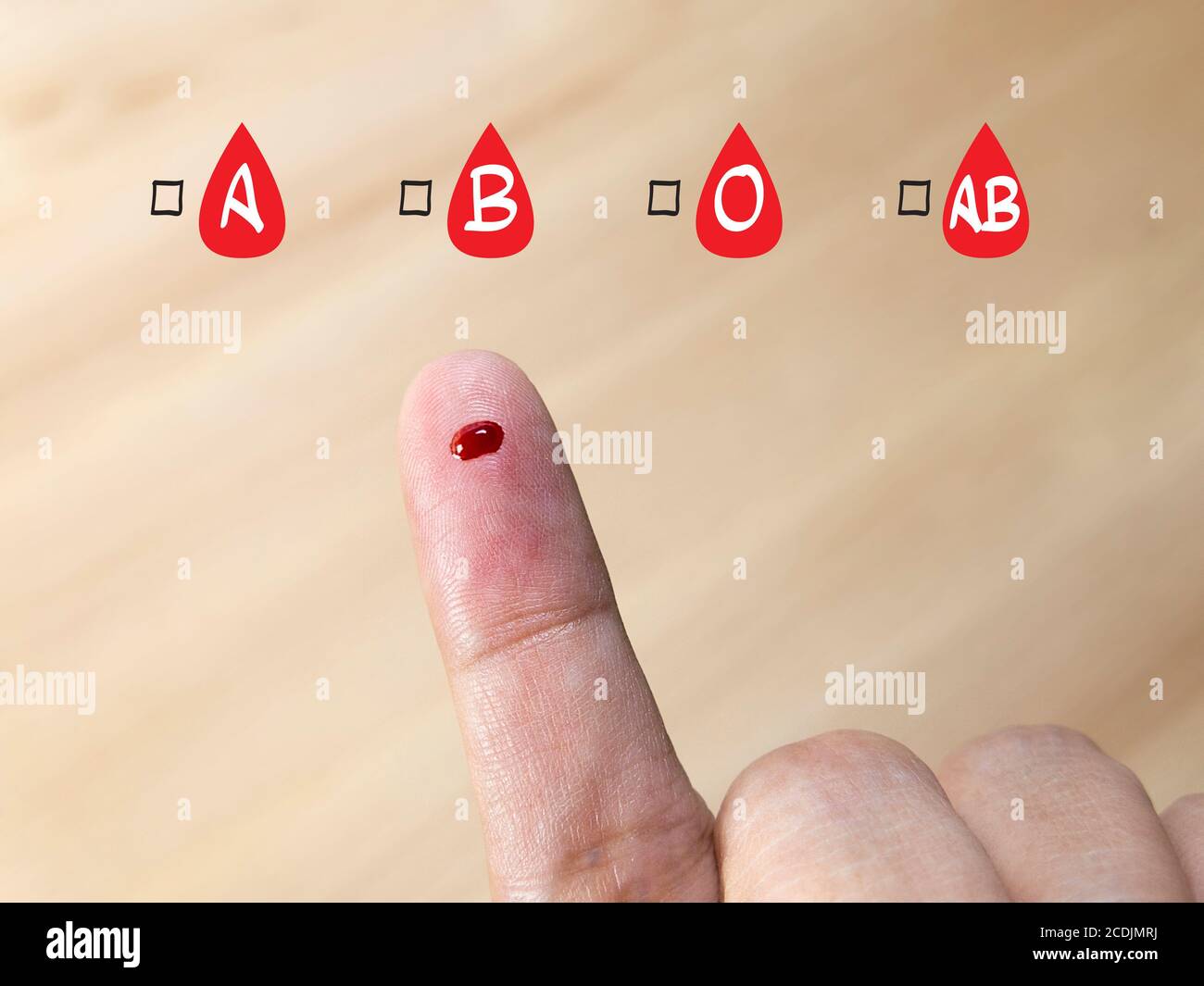 Blutgruppenprüfung mit Symbol für Blutgruppe Stockfoto