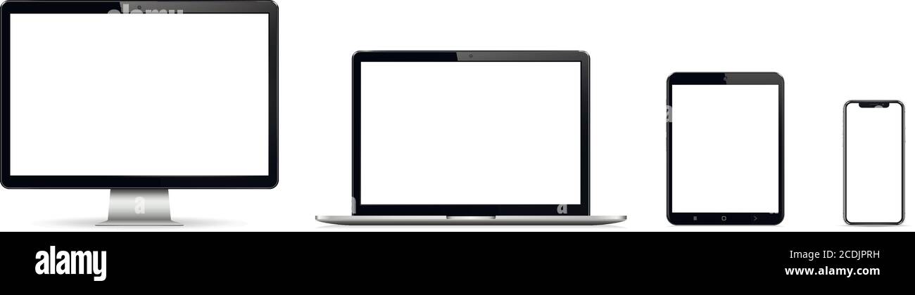 Set von leeren Bildschirmen mit Computer-Monitor, Laptop, Tablet, Telefon Stock Vektor