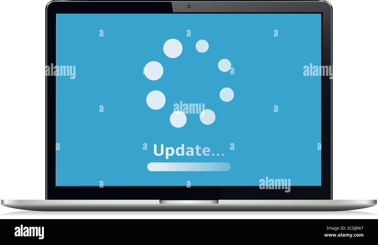 System-Software-Update-Konzept. Ladevorgang auf Laptop-Bildschirm. Stock Vektor