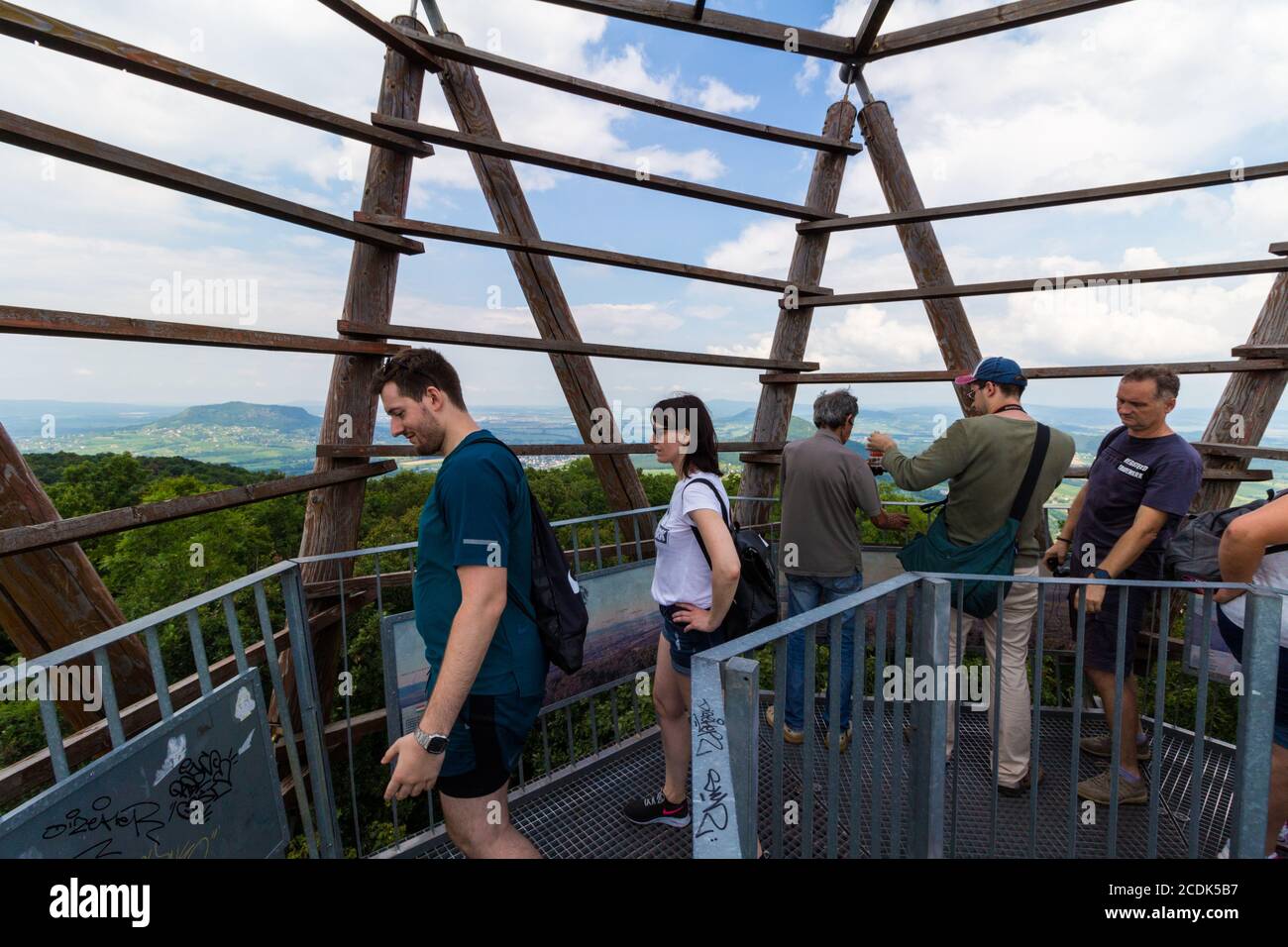 Blick vom Aussichtsturm Kisfaludy Sandor auf dem Berg Badacsony, Ungarn Stockfoto