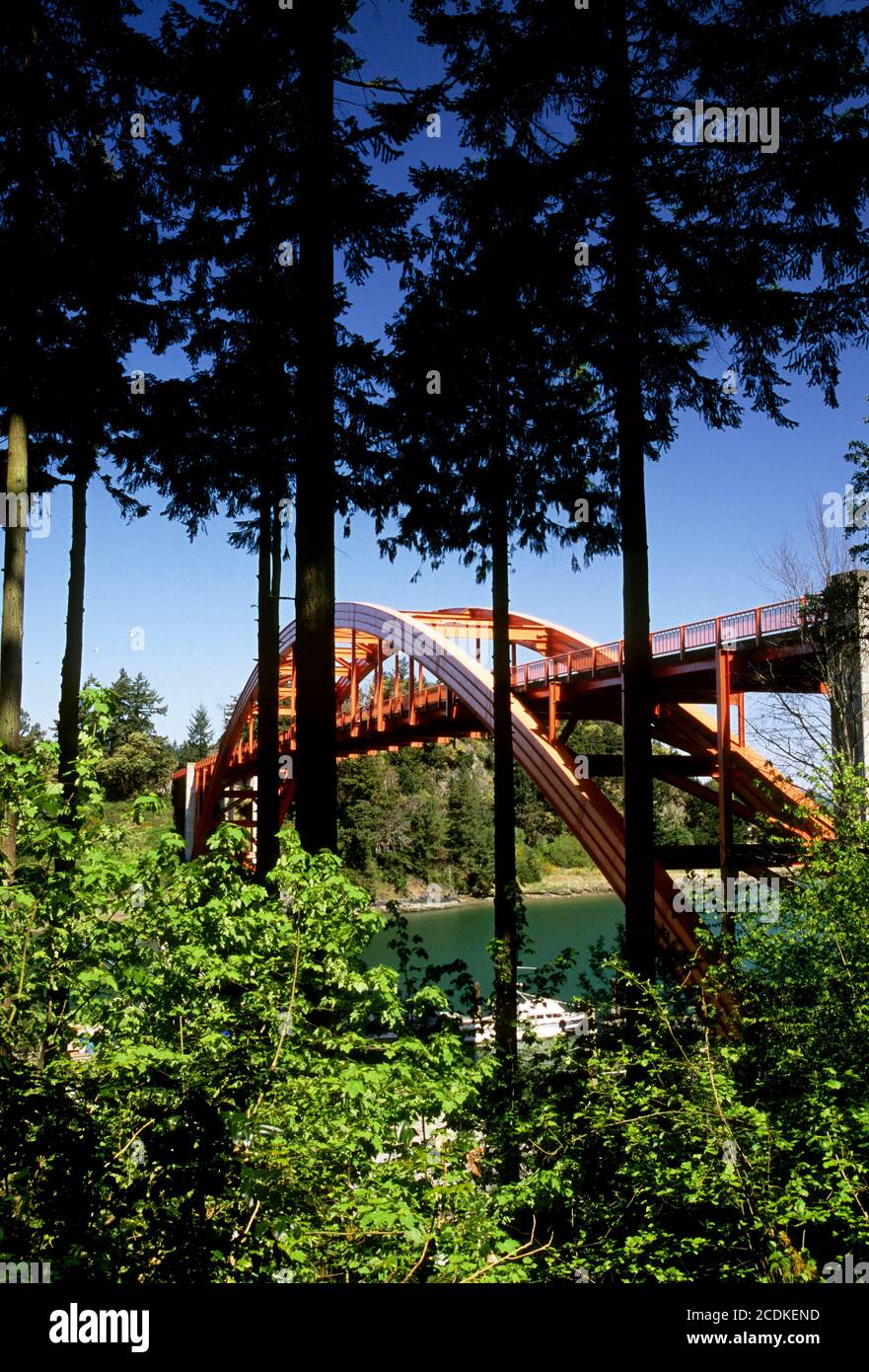 Rote Brücke, Pionierpark, La Conner, Washington Stockfoto
