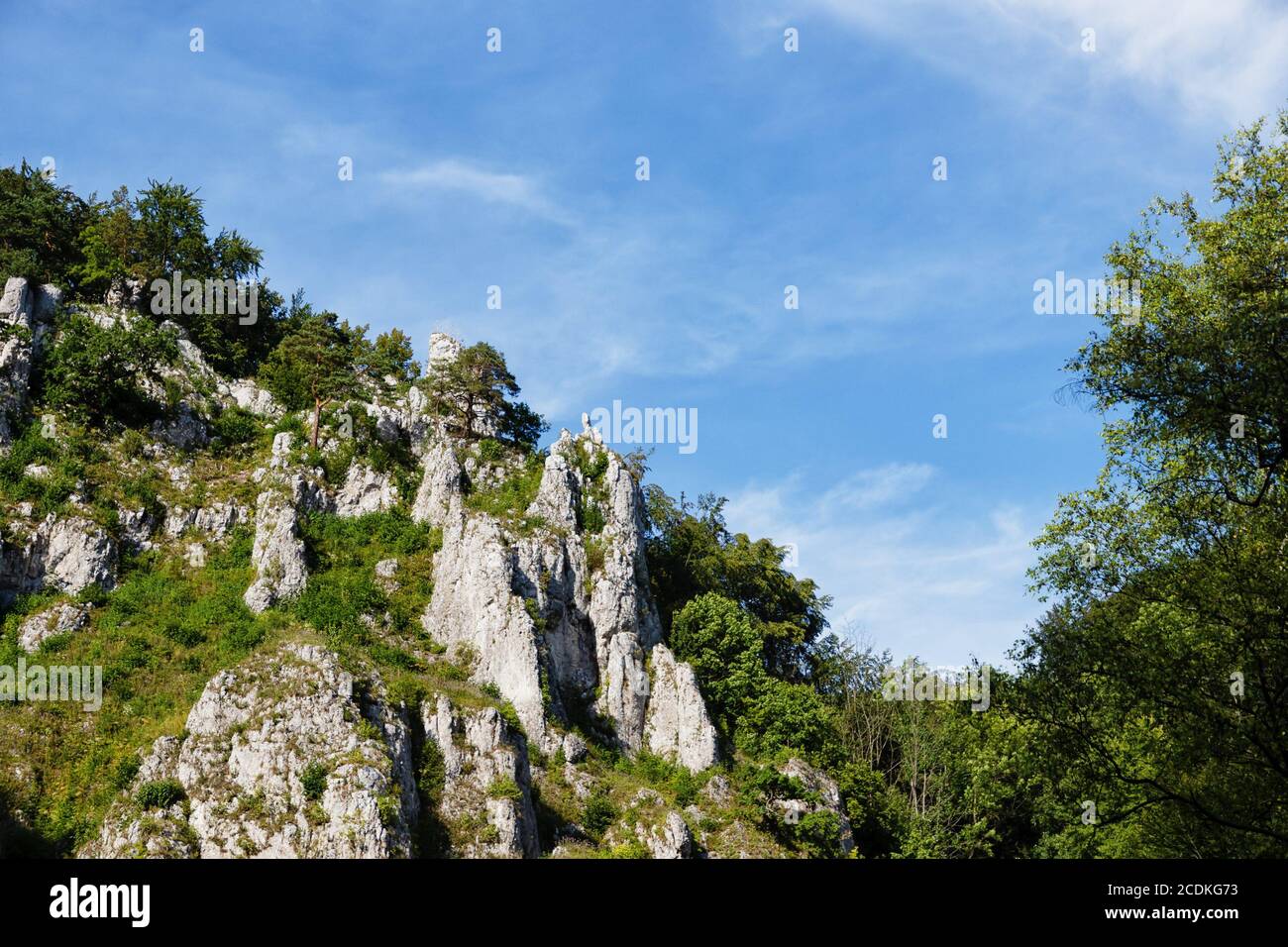 Ojcow-Nationalpark bei Krakau in Kleinpolen. Felsen und schöner Himmel Stockfoto