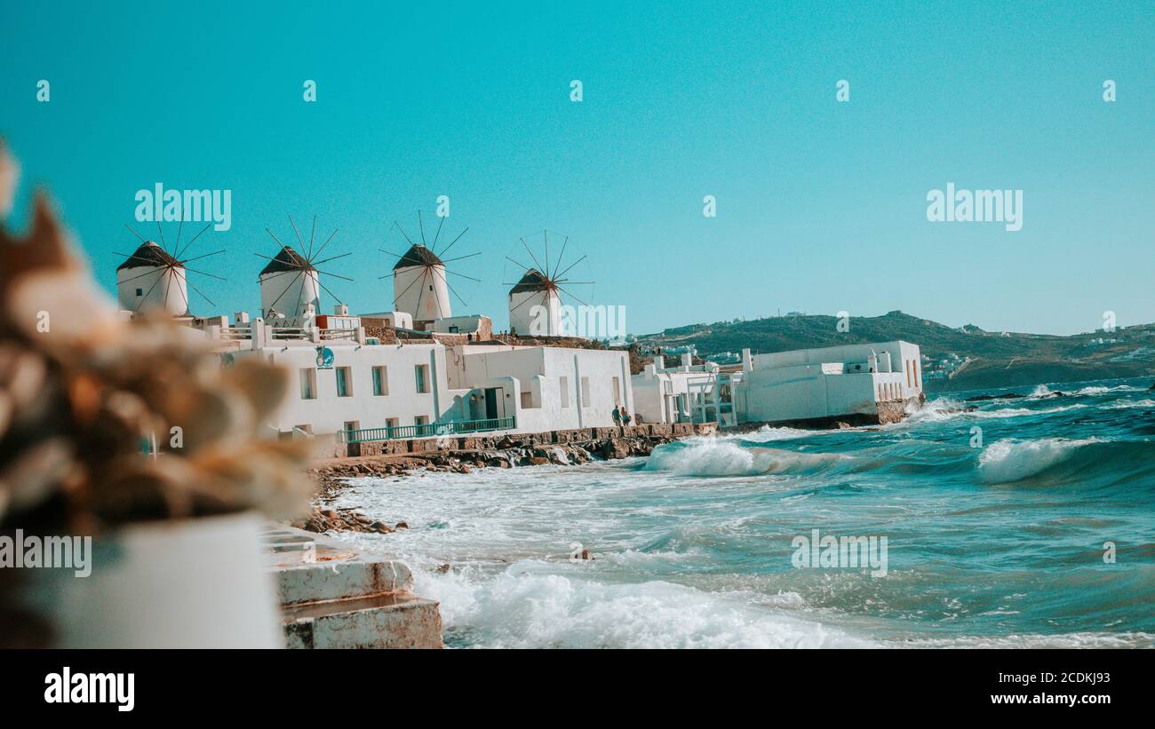 Mykonos-Stadt Stockfoto