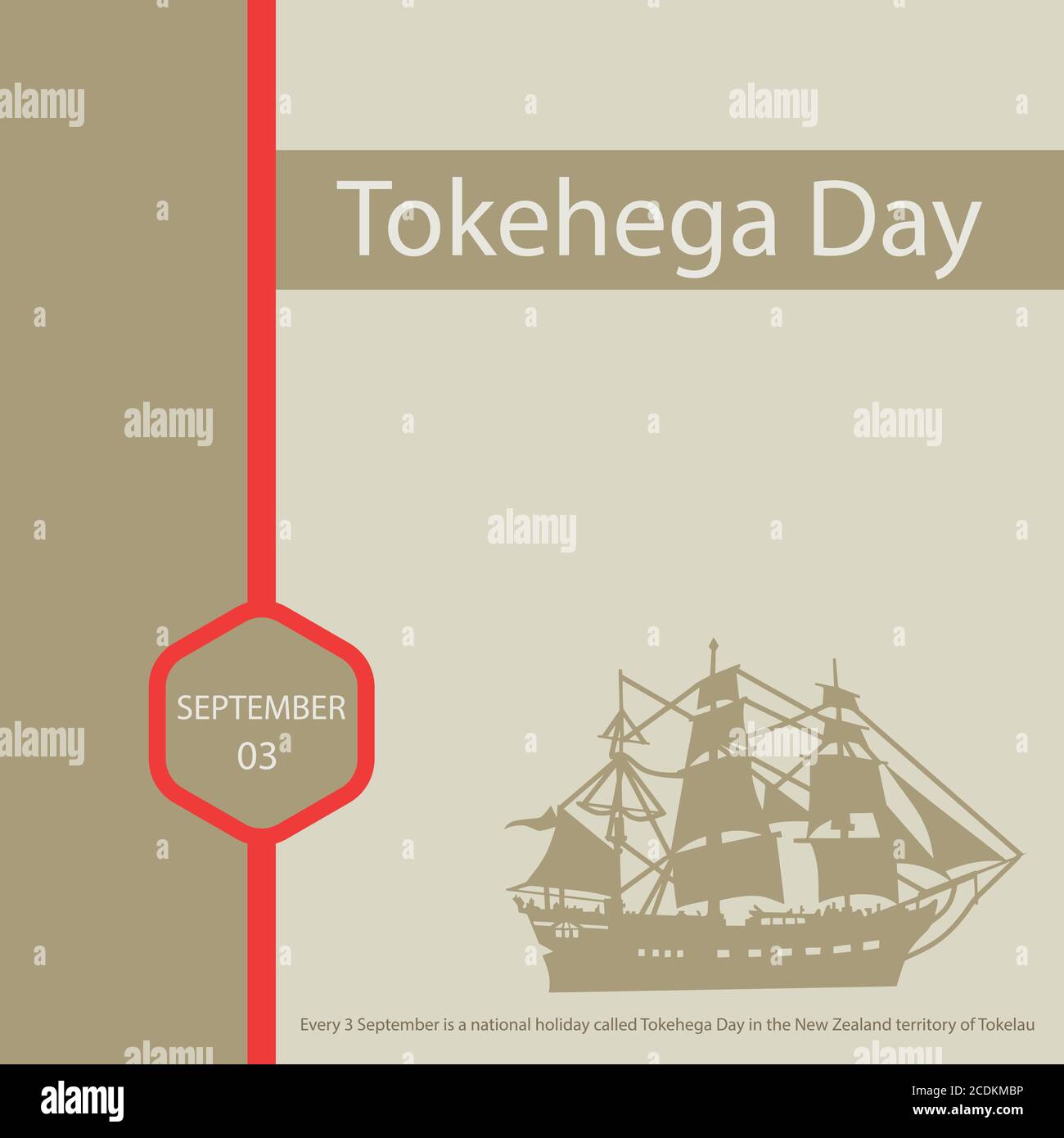 Jeder 3. September ist ein nationaler Feiertag, der Tokehega Tag im neuseeländischen Gebiet von Tokelau genannt wird. Stock Vektor