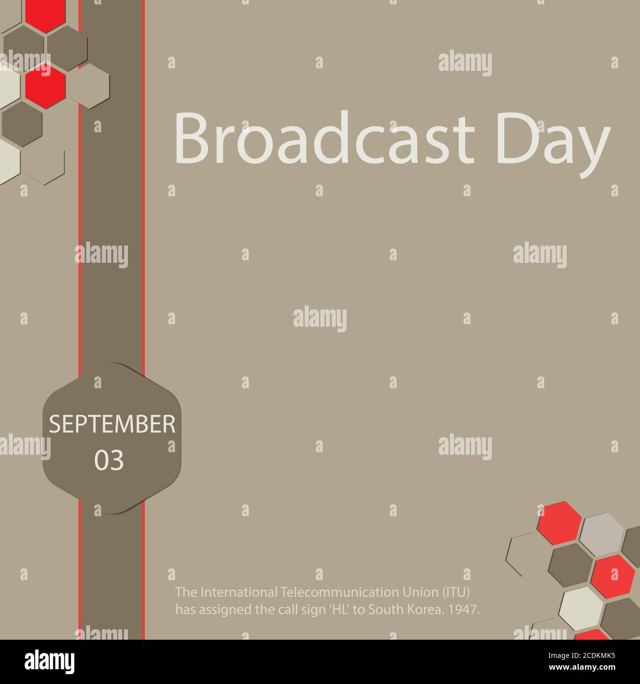 Broadcast Day (Südkorea) - die International Telecommunication Union (ITU) hat Südkorea das Rufzeichen "HL" zugewiesen. 1947. Stock Vektor