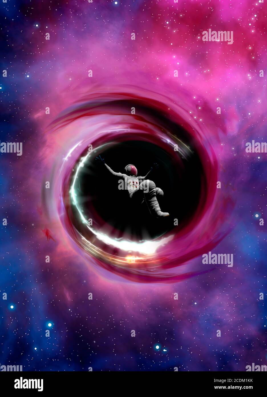 Astronaut fällt in schwarzes Loch, konzeptionelle Illustration. Stockfoto