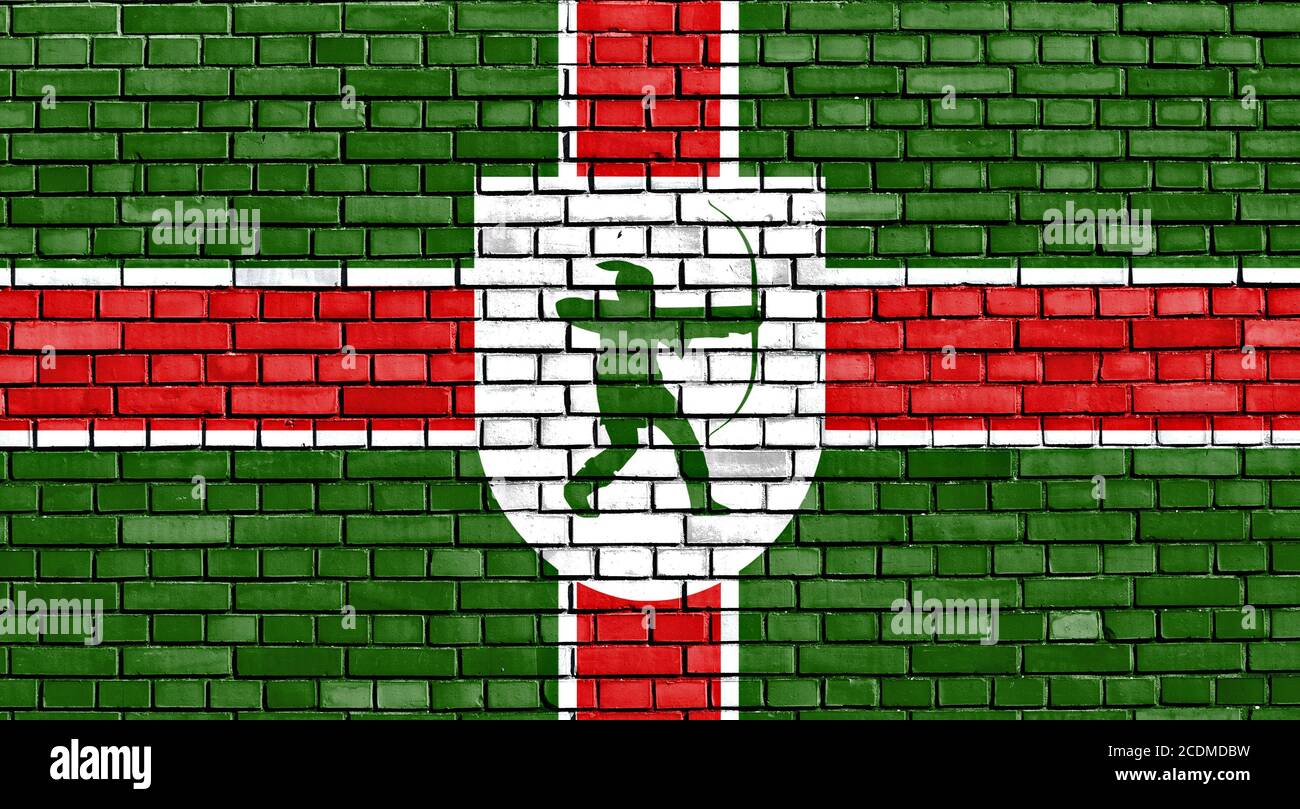 Flagge von Nottinghamshire gemalt auf Ziegelmauer Stockfoto