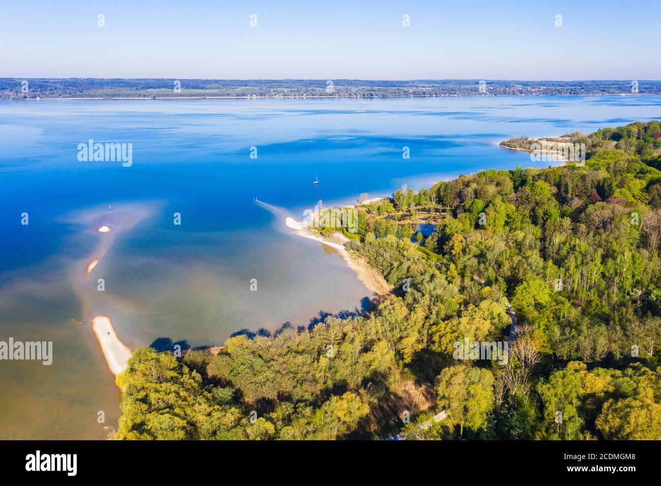 Ammersee, bei Herrsching am Ammersee, fünf-Seen-Land, Drohnenaufnahme, Oberbayern, Bayern, Deutschland Stockfoto