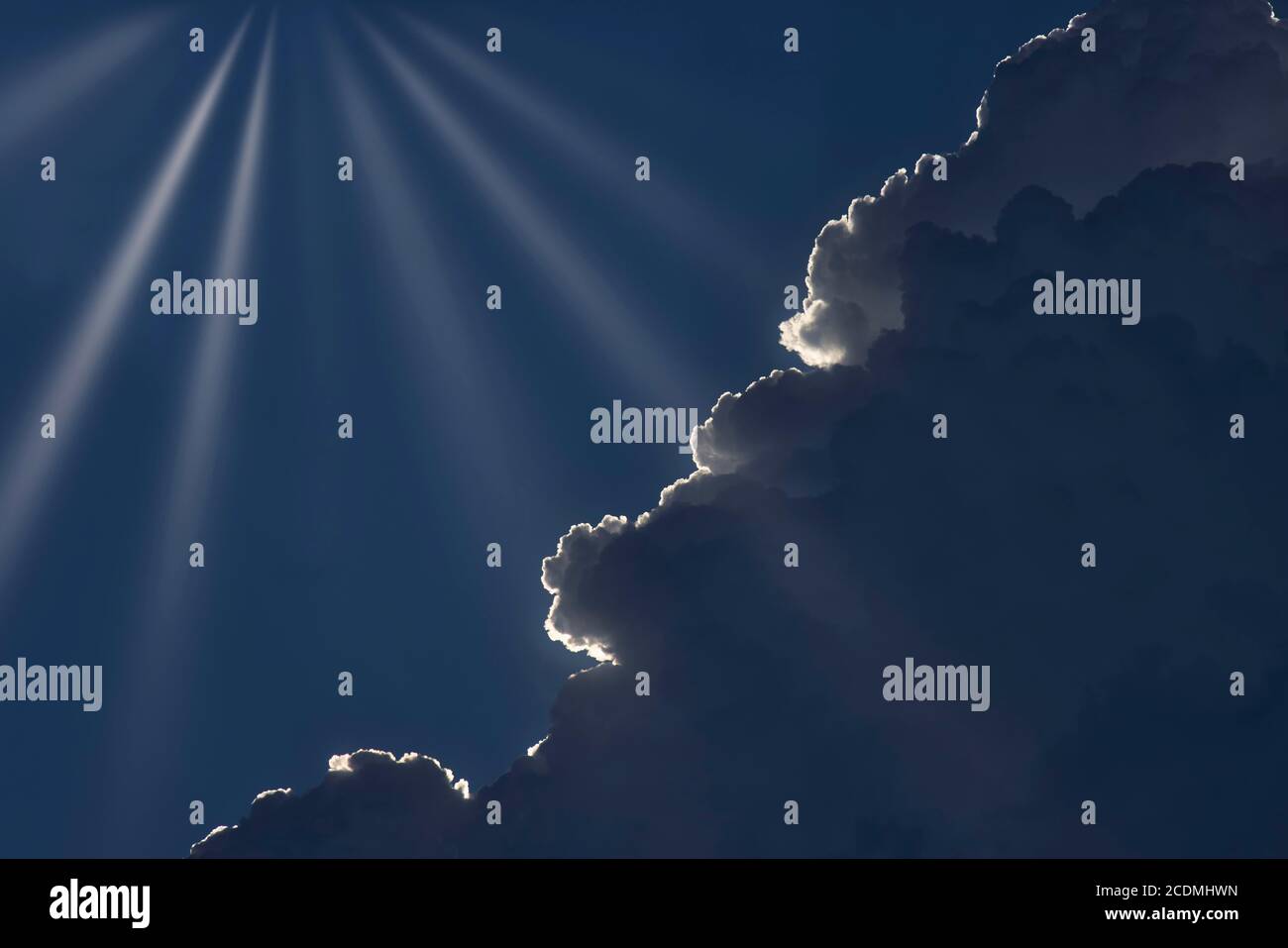 Sonnendurchflutete aufsteigende dunkle Regenwolken (Nimbostratos), Berlin, Deutschland Stockfoto