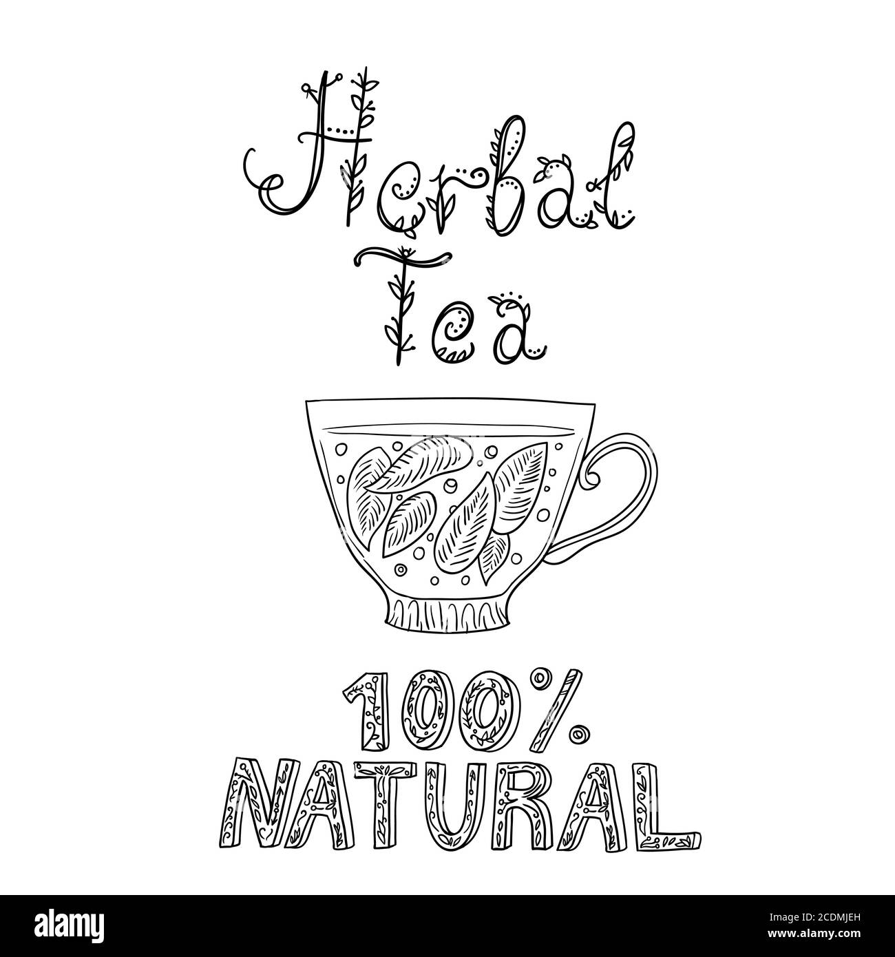 Teetasse mit Bio-Kräutertee. Handzeichnung. Stock Vektor