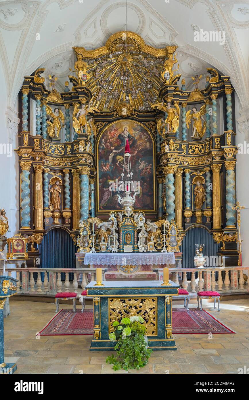 Hochaltar, Wallfahrtskirche Mariä Himmelfahrt, Hohenpeissenberg in Pfaffenwinkel, Oberbayern, Bayern, Deutschland Stockfoto