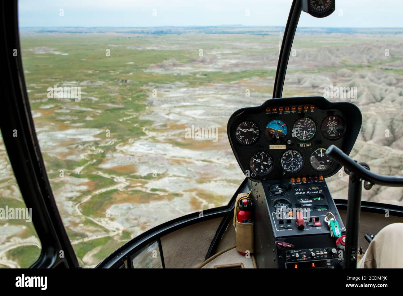 Hubschrauberblick über den Badlands National Park, South Dakota Stockfoto