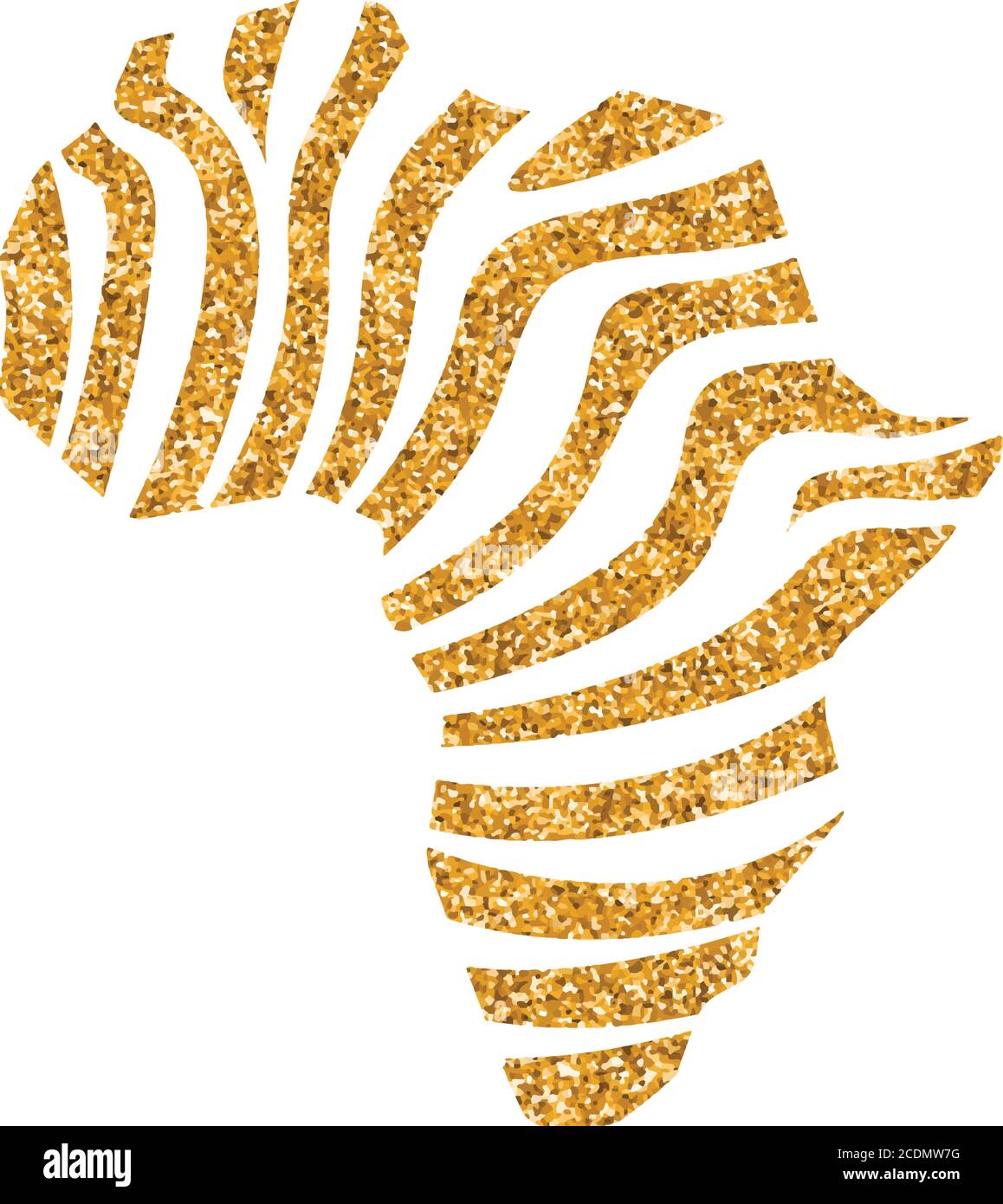 Afrika Karte gestreiftes Symbol in Gold Glitter Textur. Glitzern Luxus Stil Vektor Illustration. Stock Vektor