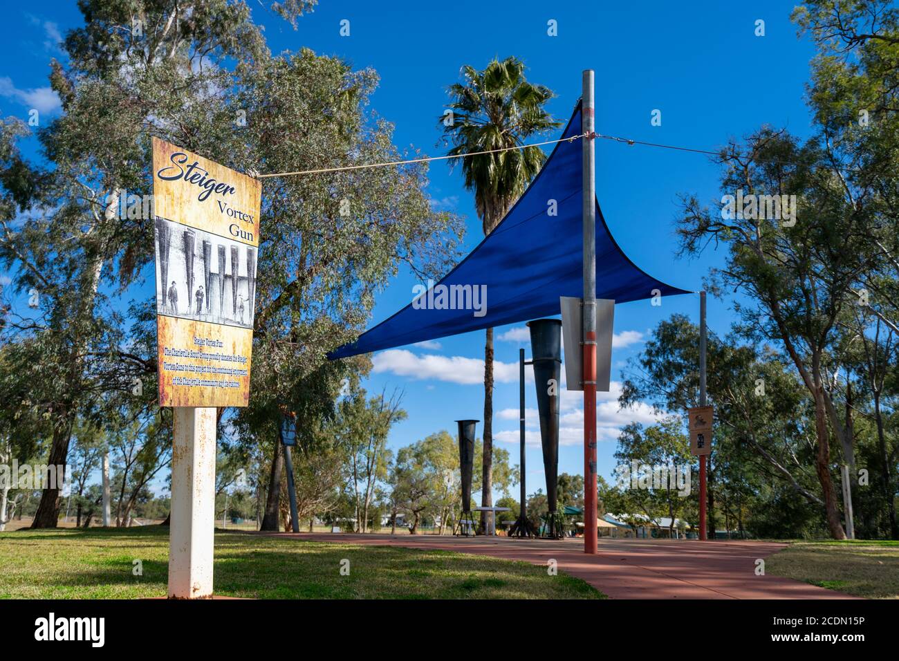 Historische Steiger Vortex Guns in den Graham Andrews Parklands, Charleville, Western Queensland Australien Stockfoto