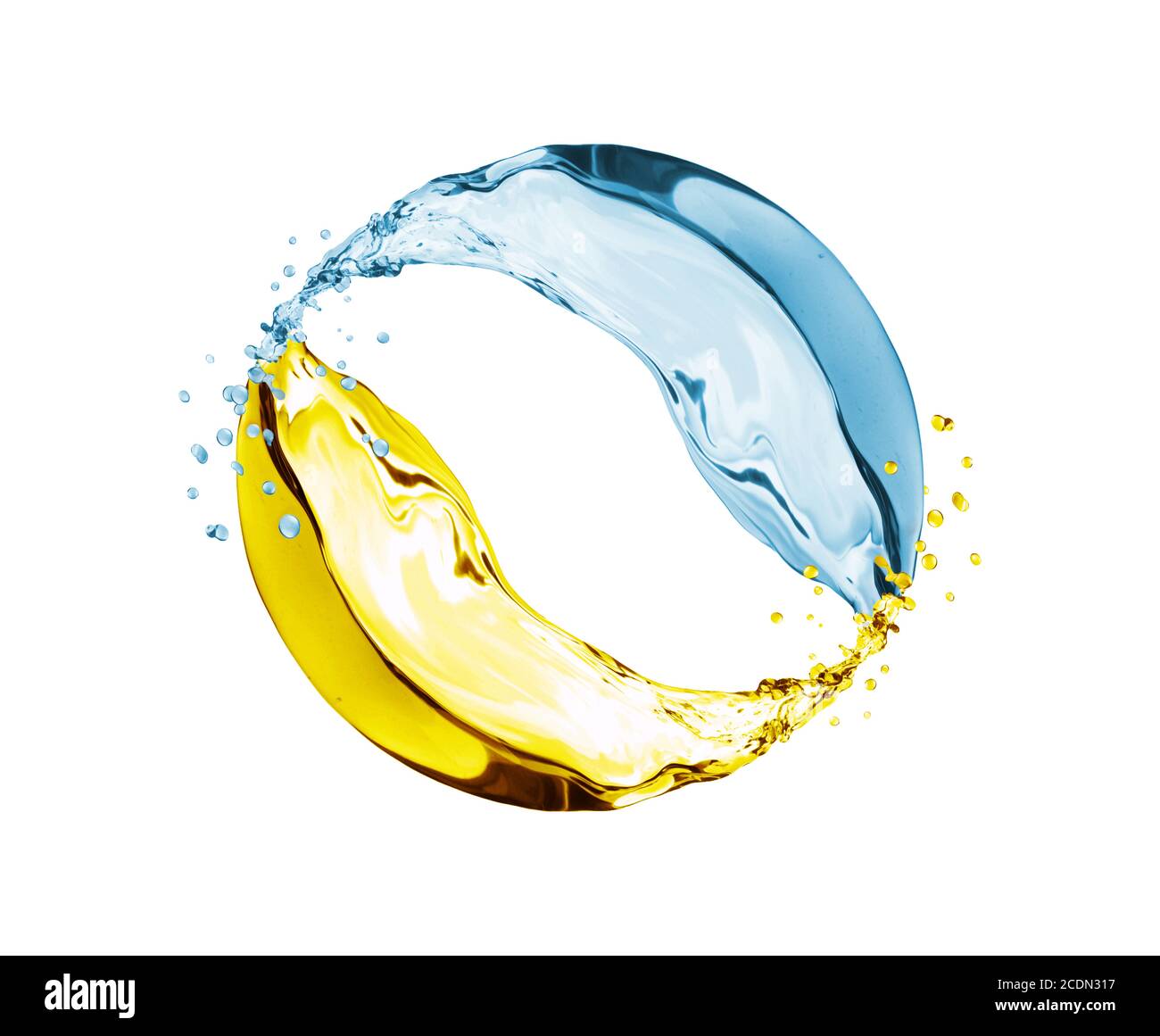 Wasser und Öl isoliert auf weißem Hintergrund mit Clipping-Pfad Stockfoto