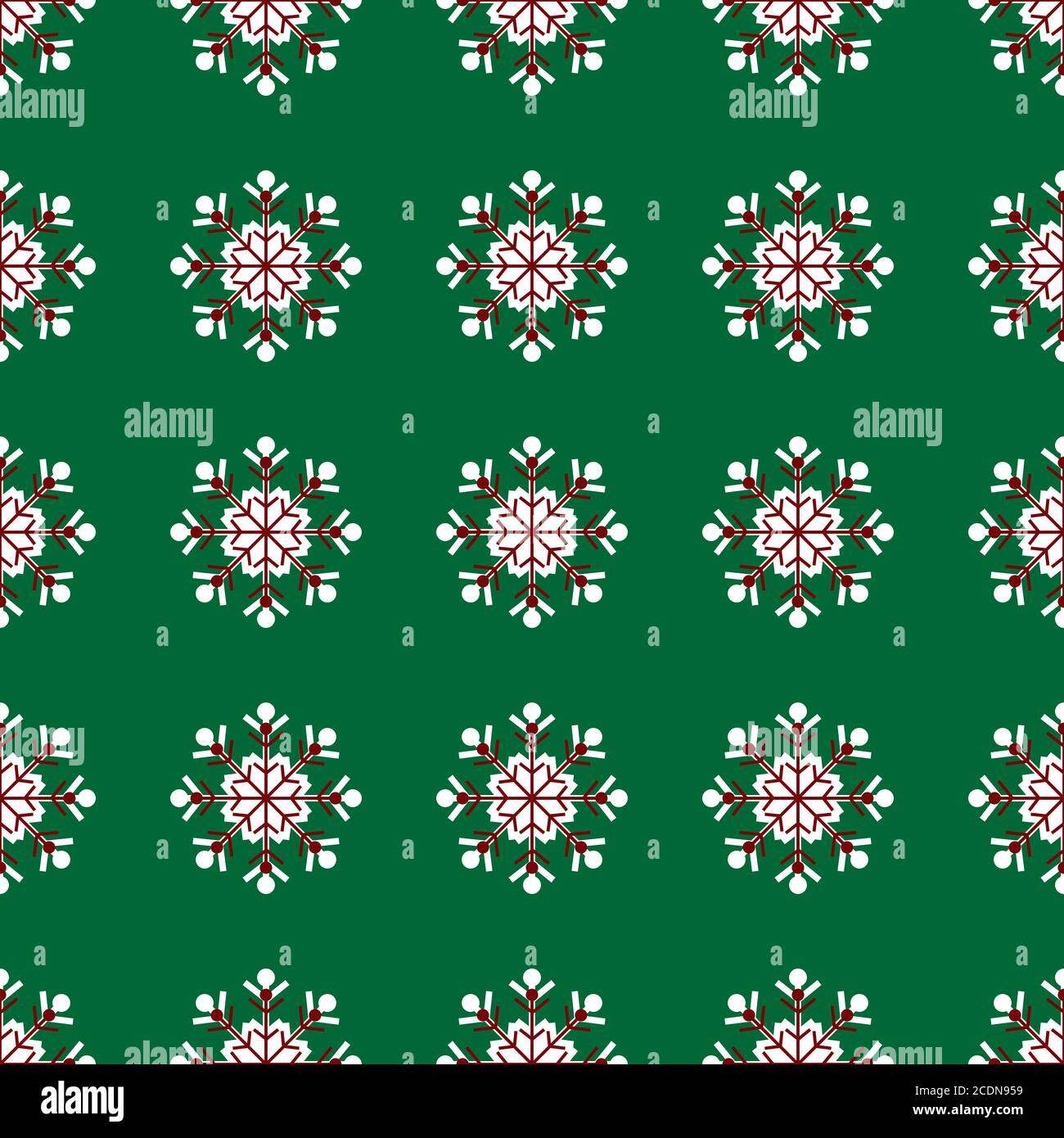 Schneeflocken auf grünem Hintergrund Weihnachten nahtlose Muster Stockfoto