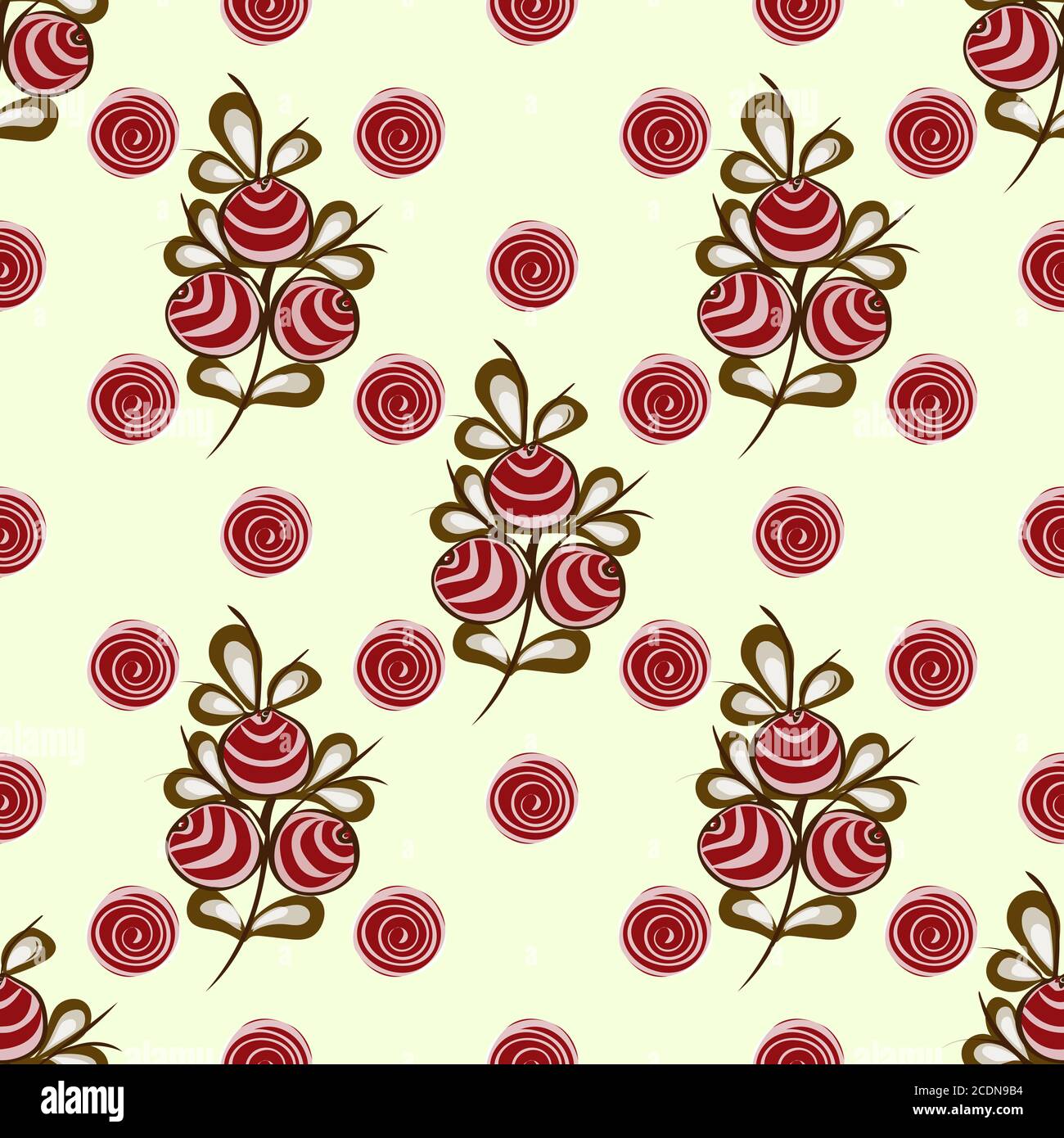 Rote Beeren auf den Zweigen nahtlose Muster Hintergrund Stockfoto