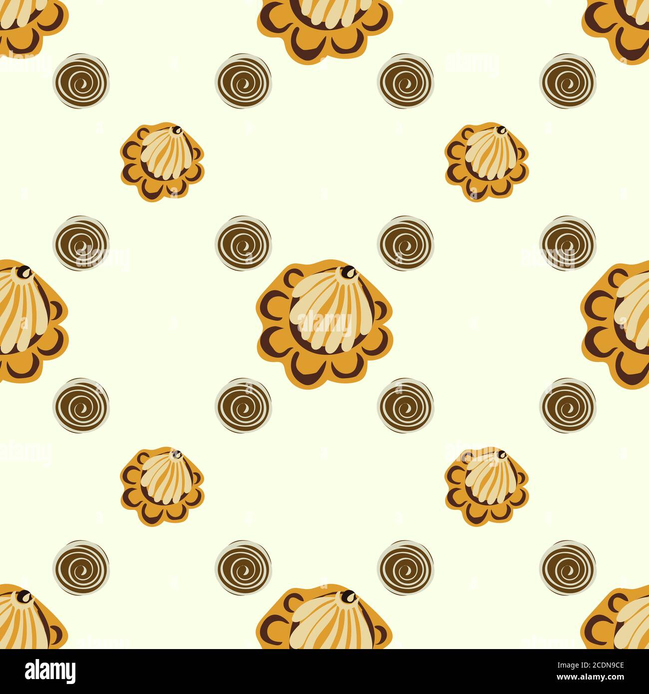 Gelbe Muschelschalen oder Blumen nahtlose Muster Hintergrund Stockfoto