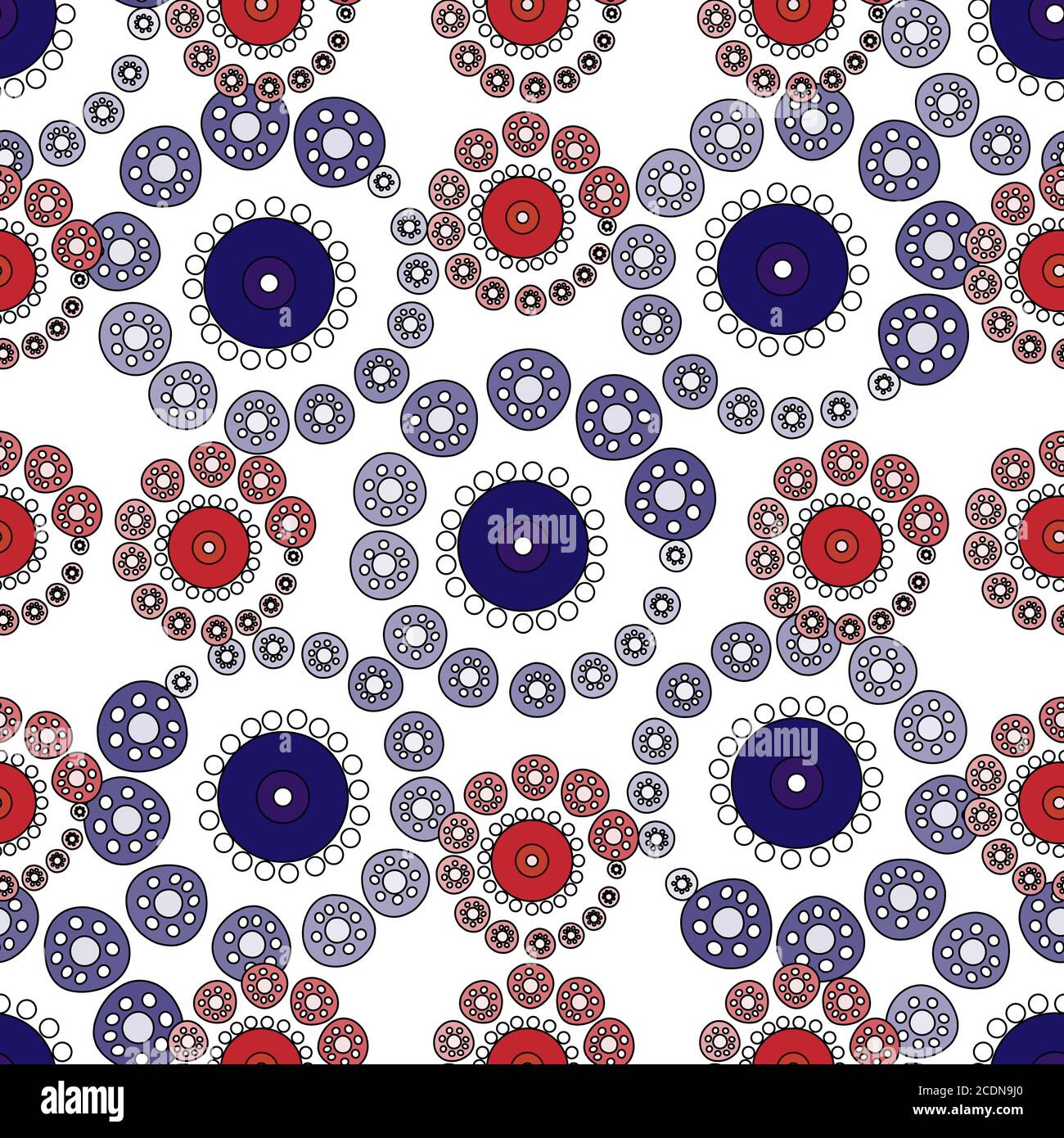 Rote und blaue Kreise abstrakt nahtlose Muster Hintergrund Stockfoto