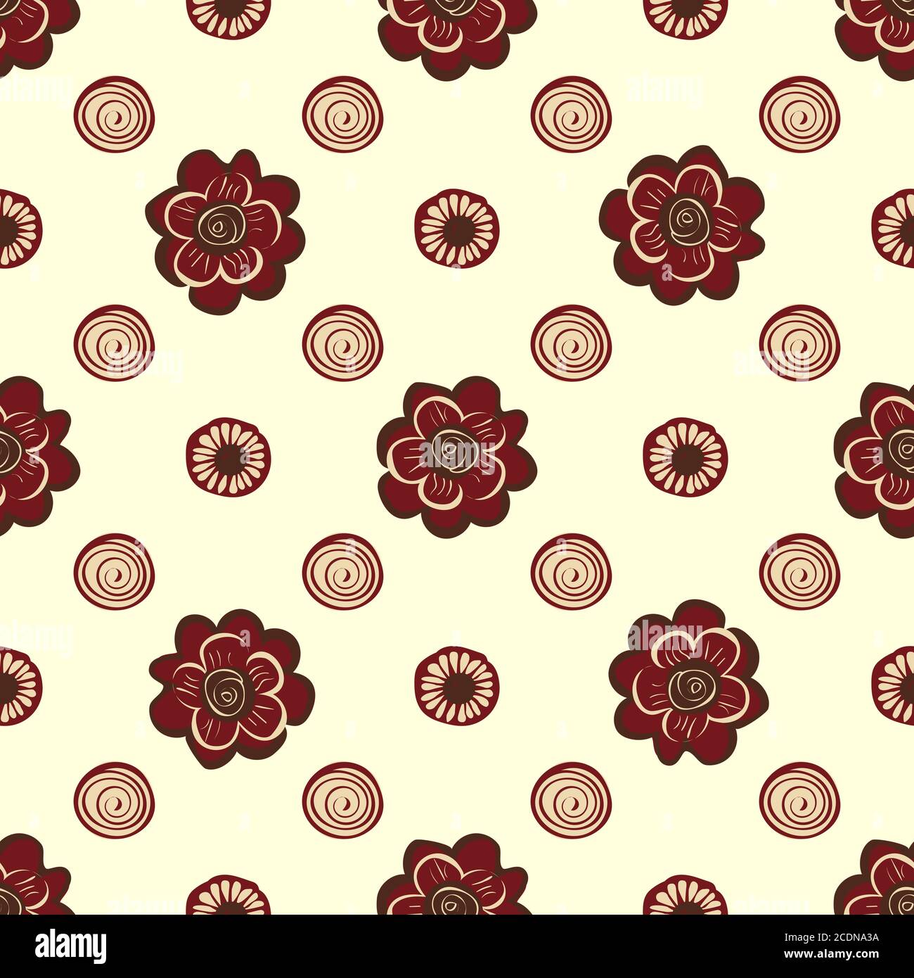 Rote Blumen und Kreise Muster natürliche nahtlose Hintergrund Stockfoto