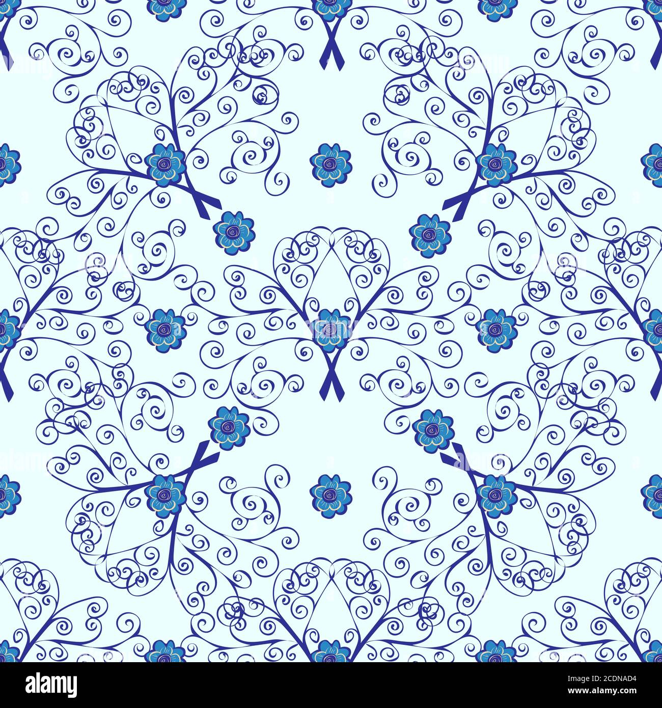 Blaue Zweige und Blumen nahtlose winter Muster Stockfoto