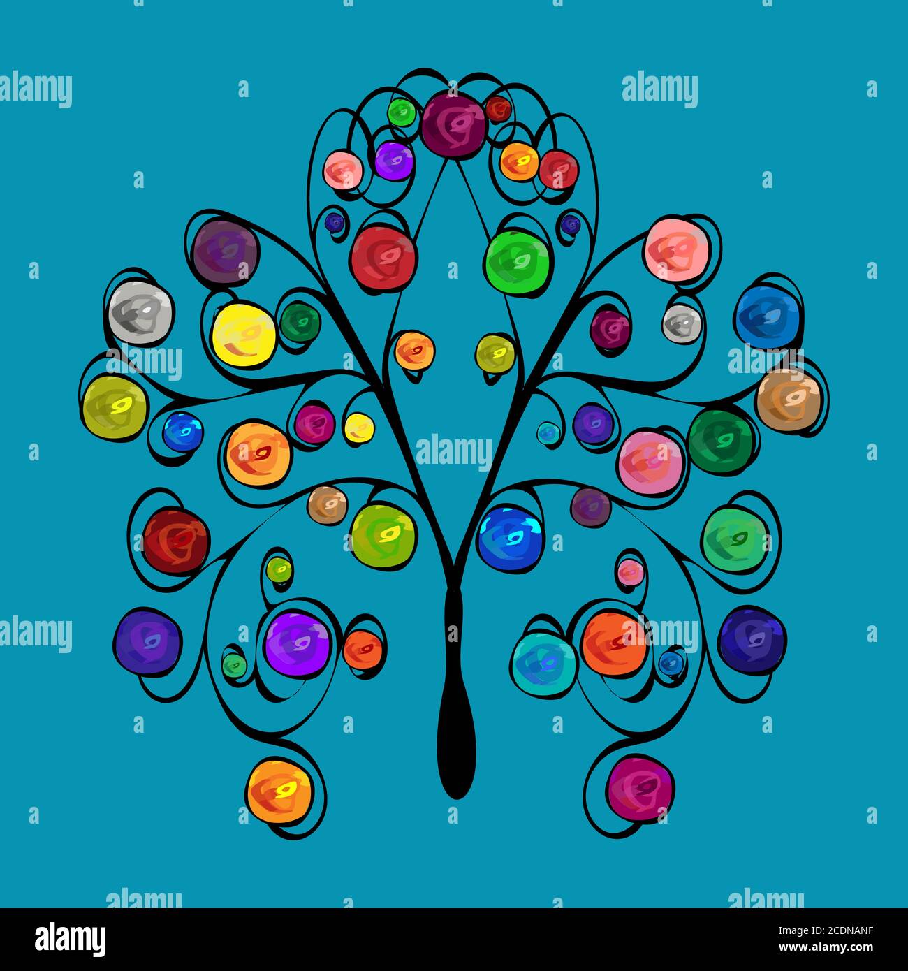 Abstrakte Baum mit gemusterten farbigen Obst Stockfoto