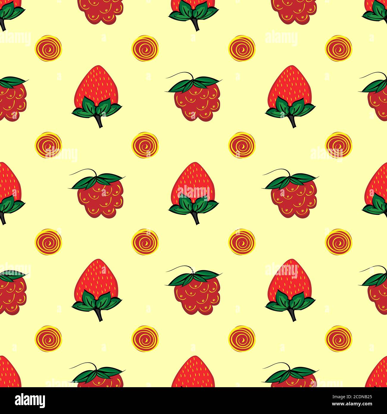 Himbeer-Erdbeer-Beere nahtlose Muster Stockfoto